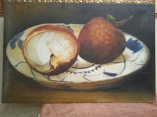 Tableau Peint À La Main Huile Sur Toile Fruits Nature Morte 60x90 CM Avec Cadre