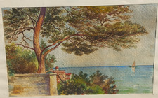 Tableau Aquarelle XXe  Marine Paysage Provence Méditerranée Signé P. MAURE