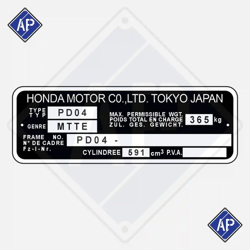Plaque cadre honda pd04 - plaque,