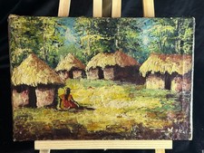 Tchad 1950 -Huile sur toile - Signée G.Marc - Paysage de village Africain
