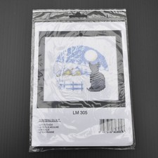 Kit canevas Chat devant un paysage enneigé broderie point de croix Neuf 