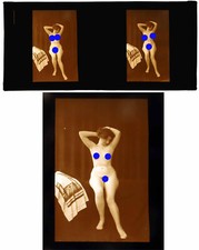PHOTO STEREO EROTIQUE sur verre NU FEMININ 1900 - 1920  risque nude  / 721