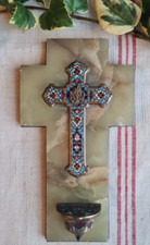 ANCIEN BENITIER BRONZE MARBRE EMAILLE CLOISONNE NOTRE DAME