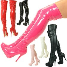 Sexy Fétiche Plus de genou Cuissardes à talons hauts Bottes Plateforme Stiletto