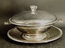 SOUPIERE AVEC PLATEAU DE SERVICE INOX MASSIF 18/10 VINTAGE MOD PERLE LOUIS XVI