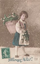 CP NOEL PETITE FILLE HOTTE BRANCHES SAPIN SUR DOS SOUS NEIGE - 44654