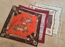 Lot of 4 Vintage Style Square Scarves – Equestrian & Carriage Print – Classic