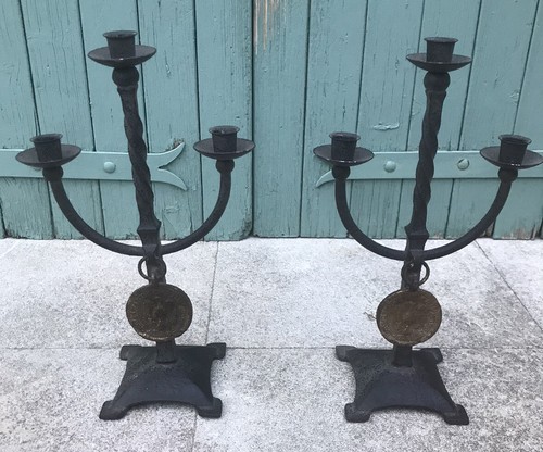 Paire chandeliers fer - de, en