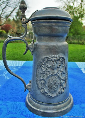 Chope ancien étain blason - chope,