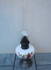 Vintage Lampe à pétrole, faïence et étain