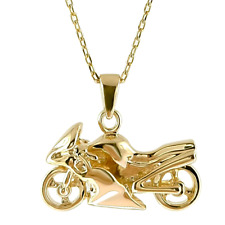 Collier - Homme - Chaîne et Pendentif - Moto - Plaqué Or Jaune 750/1000 - 55 cm