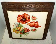 Grand dessous de plat décor coquelicots faïence début 20e