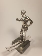 RARE STATUE SCULPTURE BRONZE ARGENTE SKIEUR