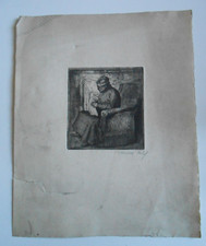 ANCIENNE EAU FORTE BRODEUSE