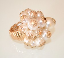 Bague femme or doré perles