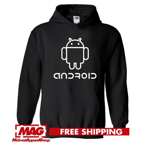 Android black hoodie logo tech - black,