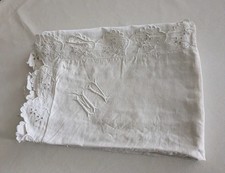 Linge ancien Taie d'oreiller brodé main monogramme 72X74 cm Très bon état
