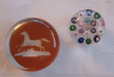 lot 2 Sulfures anciens CHEVAL presse papier et plus petit  à murines