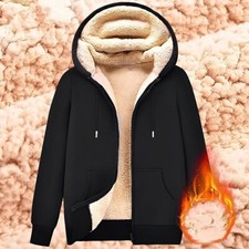 Veste à capuche doublé en peluche unisexe, veste en laine manteau d'hiver de qlt
