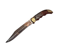 ANCIEN COUTEAU DE CHASSE HUNTER TÊTE D AIGLE GRAN D ARRÊT ETUI CUIR LAME 14,5 CM