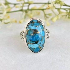925 Naturel Turquoise Gemme Argent Fait à la Main Bague Femme Cadeau Bijoux