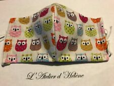 MASQUE en tissu - lavable - réutilisable - motifs mini hiboux