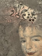 Tableau ancien composition mixte sculpture peinture portrait motif moulures