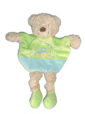 Doudou plat ours bleu vert