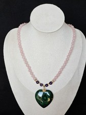 Collier en Quartz Rose, Améthyste & Malachite en Pierre naturelle