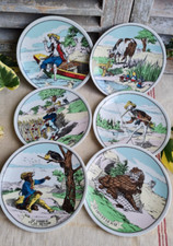 6 ANCIENNES ASSIETTES A DESSERT PORCELAINE DU BERRY IMAGE D'EPINAL PELLERIN