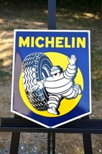 Plaque émaillée MICHELIN bleu et jaunepneus automobiles  enamel sign