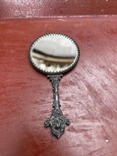 Petit Face À Main Miroir De Poche Métal Argenté 