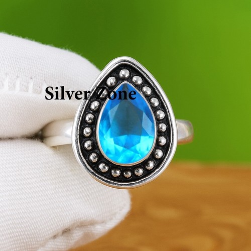 Bague topaze bleue argent - topaze,