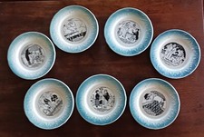 Assiettes Parlantes Demi Porcelaine Barbotine KG Lunéville ( lot de 7 )