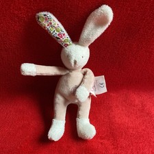 ?? Doudou lapin Capucine beige blanc MOULIN ROTY rose vert rayé 18 cm TTBE