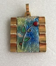 PENDENTIF RECTANGULAIRE/ METAL DORE/ DECOR "FLORAL"/ ANNEES 1950/1960