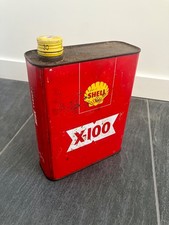 Ancien bidon d'huile  vintage SHELL X-100  2litres, avec son bouchon d'origine