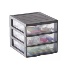 Orgamix petite tour de rangement en plastique gris 3 tiroirs transparents for...