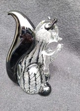 Formia Vetri Murano Figurine Écureuil En Verre Noir Et Argent