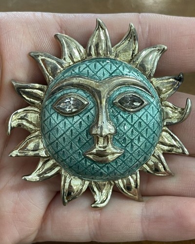 Broche soleil vintage verte - broche,