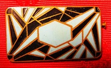 BROCHE ancienne EMAIL cloisonné motif géométrique ART DÉCO BLEU ET NOIR  4 X 2cm