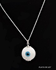 Pendentif Œil Turc Blanc 16 MM + Chaîne Argent 925. Protecteur Coffret