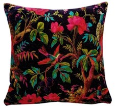 Velours Noir Oiseau Coussin