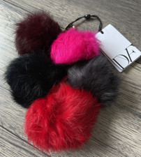 Diane von Furstenberg Lapin Fourrure Pompons Porte-Clé Sac Breloque Détail Grise