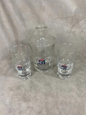 Pastis 51 Pichet à eau en verre et 2 verres vintage Made in France Années 1970