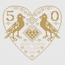 Point de Croix Kit Ou Motif - Florashell - Love Oiseaux Doré Mariage