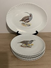 5 assiettes 1 plat ovale porcelaine Louis Lourioux France La Faune déco oiseaux