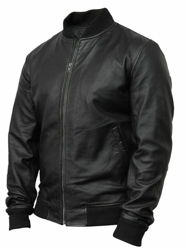 Blouson bomber noir cuir - bomber, en