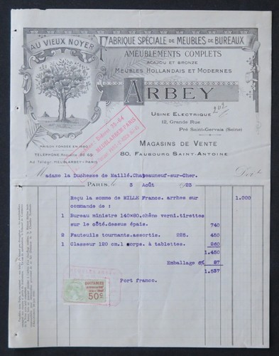 Facture 1923 paris vieux - 1923, au