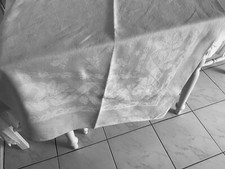 linge ancien Nappe De Mariage Damassé De Soie Feuille De Chêne Monogramme A F